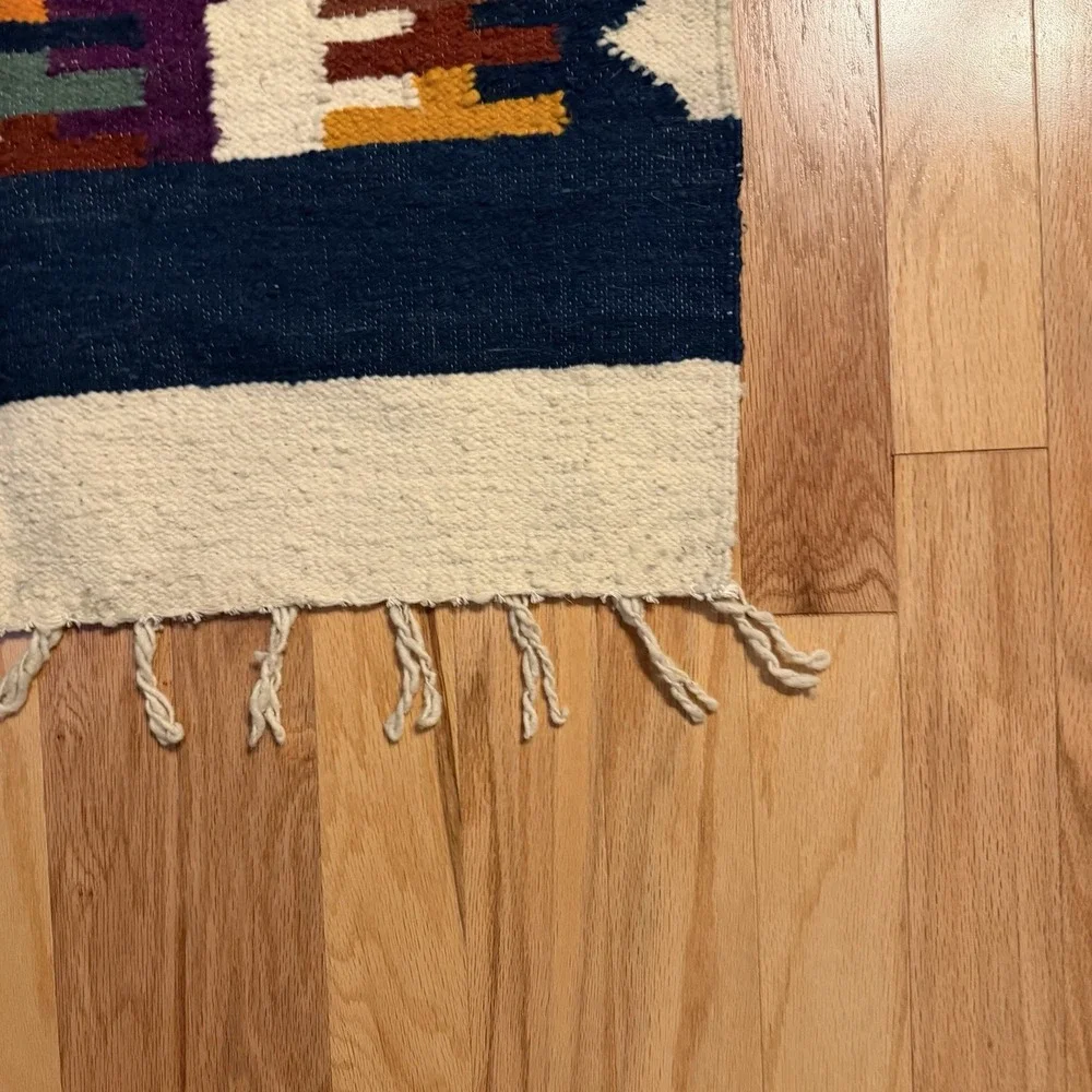 Vintage Southwestern Tapestry Rug Kilim Wall Hanging Boho Folk Art 32x56 Geometr